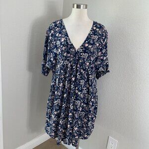 NEW Natural Life Womens L/XL Floral Print V Neck Mini Dress Short Sleeve